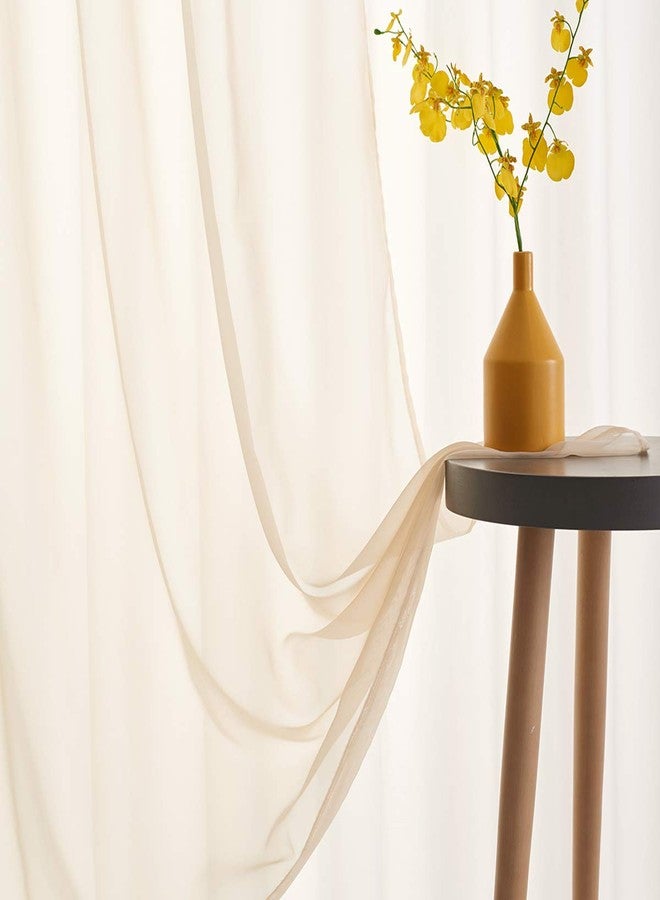 TOAVA DECO Beige Sheer Curtains 63 Inch Length Translucent Solid Color Beige Sheer Curtains 63 Inches Long Panels Rod Pocket Beige Drapes for Bedroom Living Room 2 Panels 52x63 - Image 2